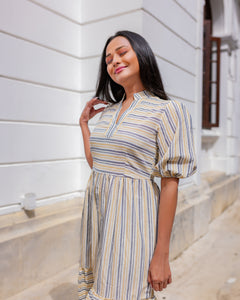 Isla Midi Dress -Beige Stripe