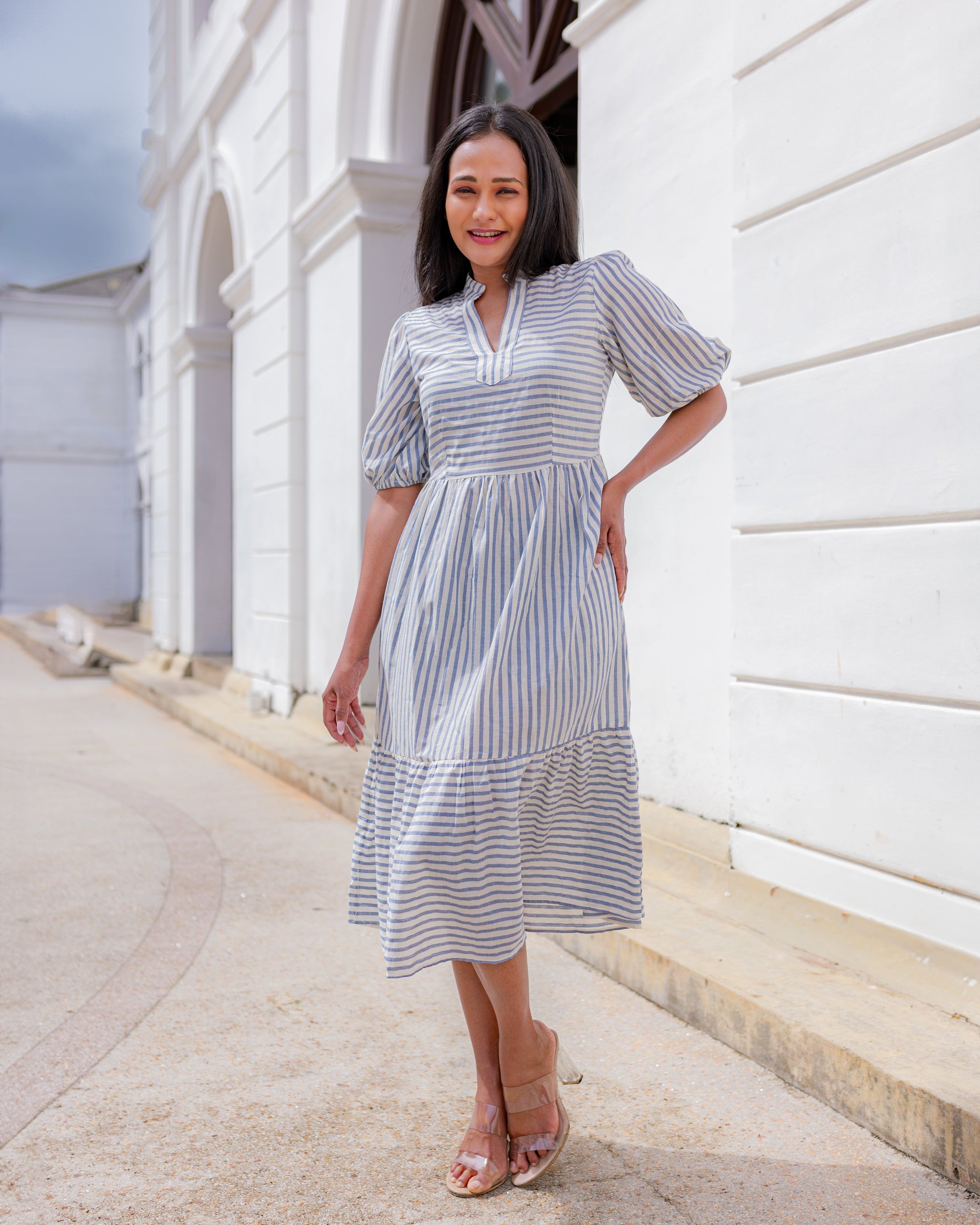 Isla Midi Dress Blue Stripe JoeY Clothing