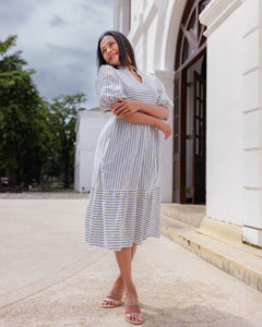 Isla Midi Dress -Blue Stripe