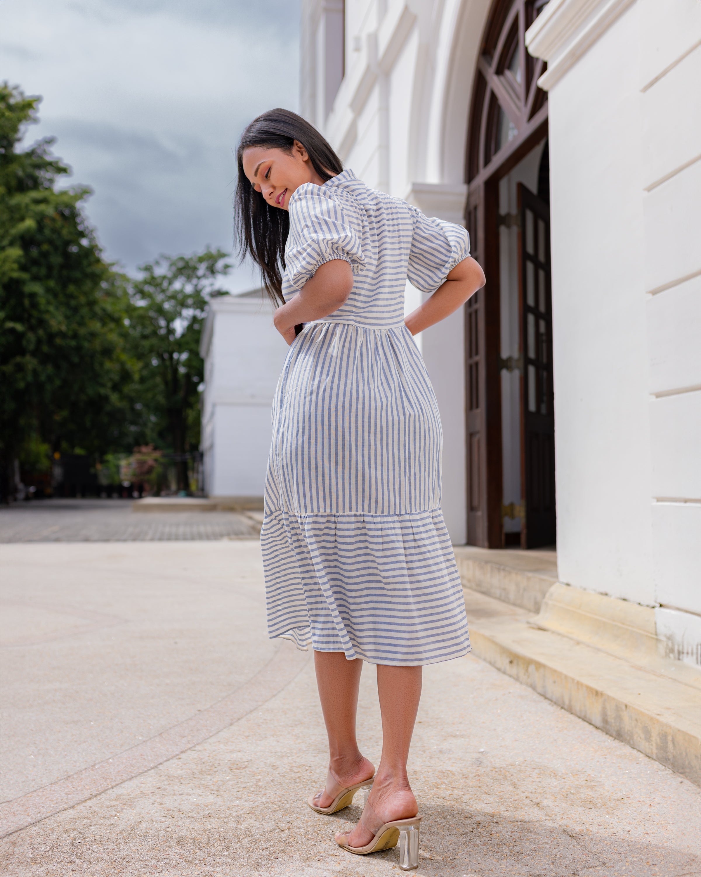 Isla Midi Dress Blue Stripe JoeY Clothing