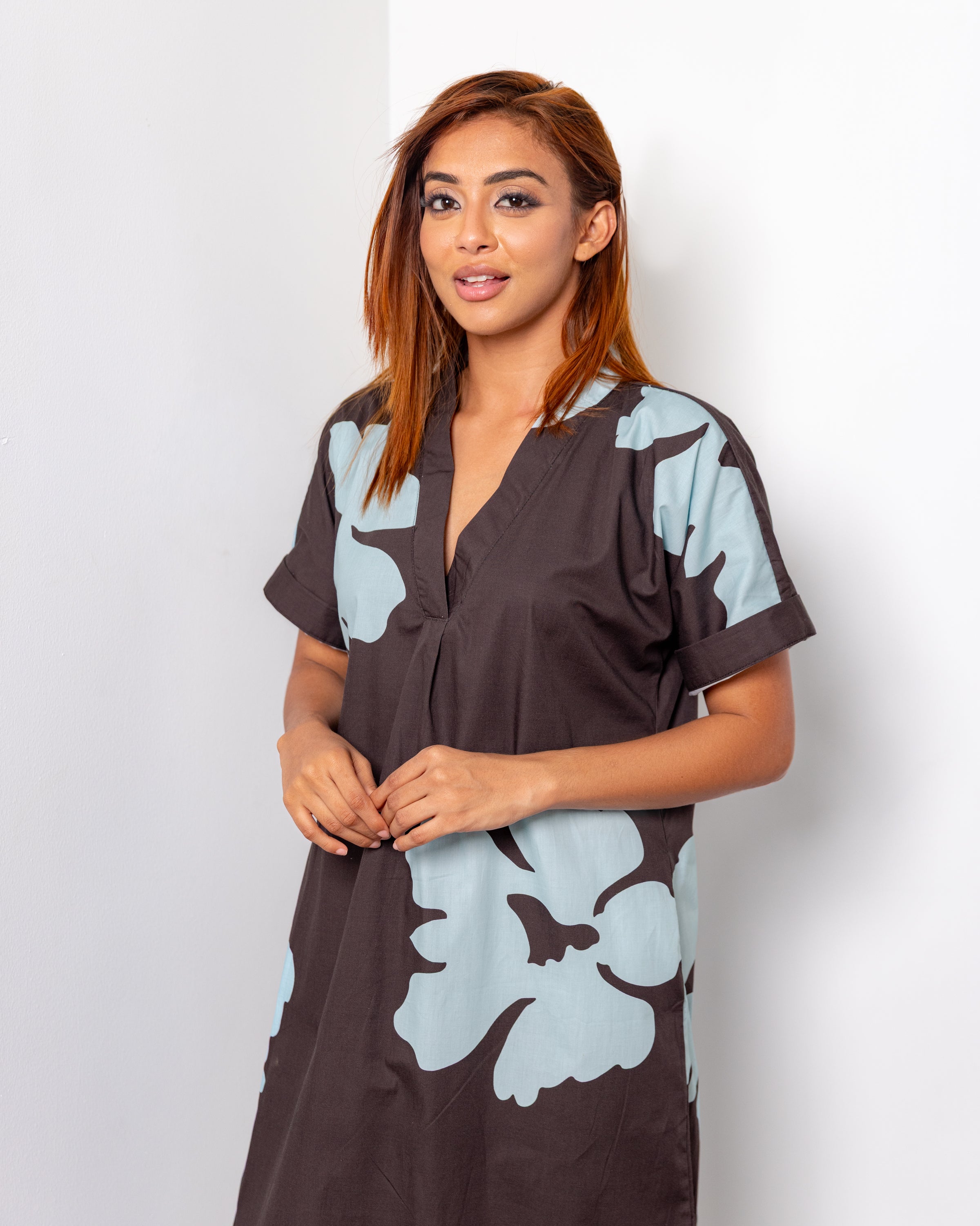 Agartha Floral Shift Dress - Mint in Black