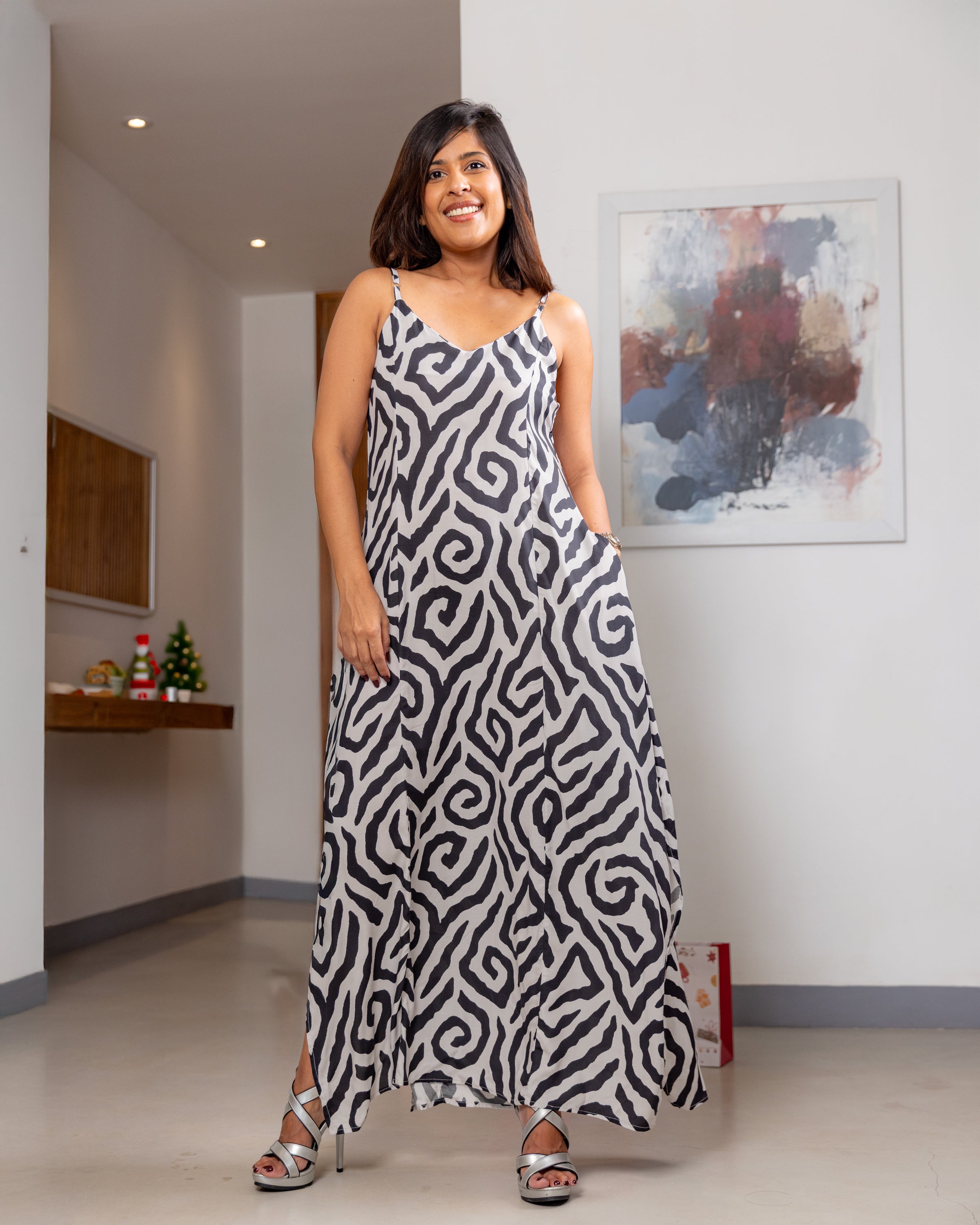 Candy Cane Shift Maxi Dress - Black