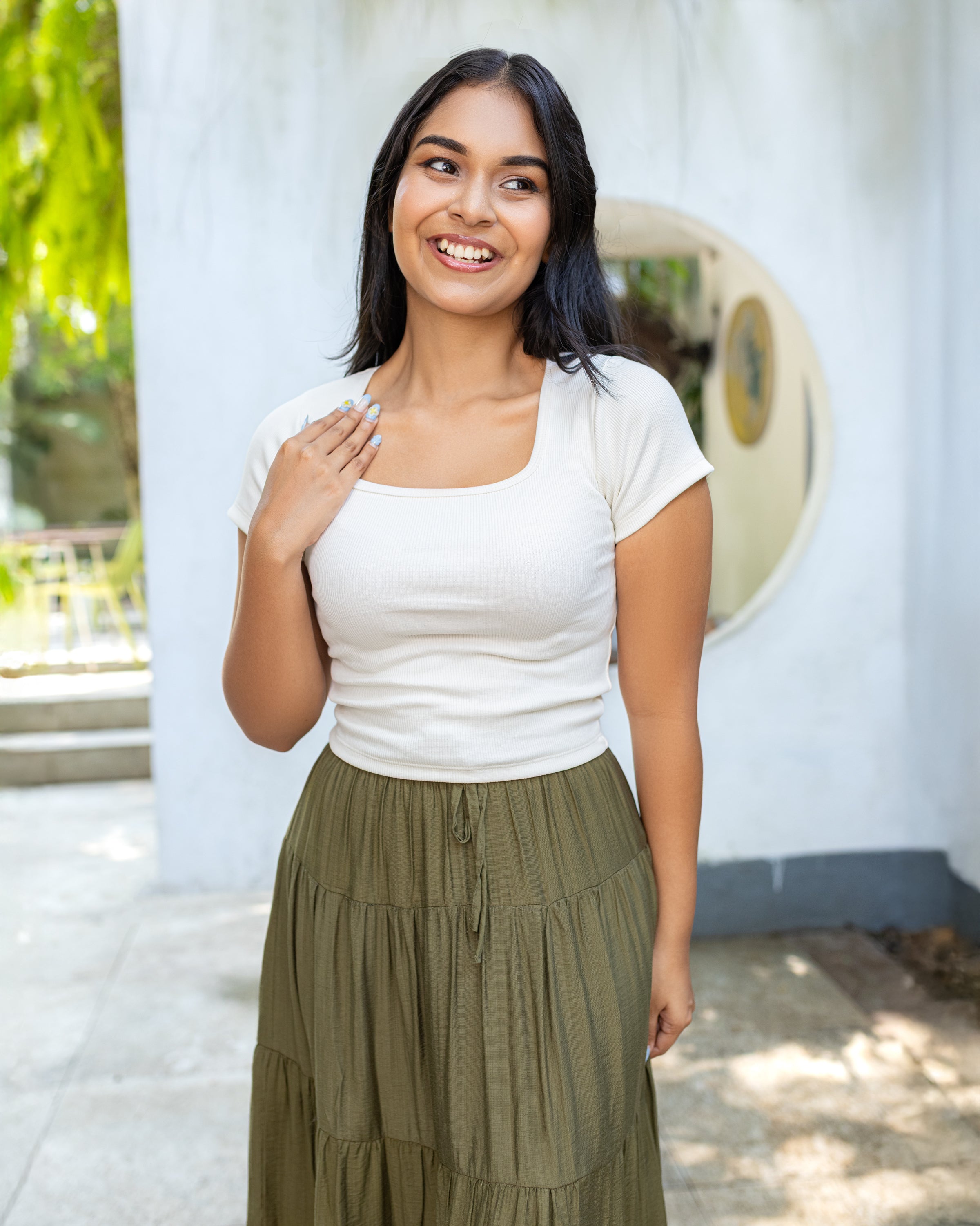 Shyla Layered Maxi Skirt - Olive