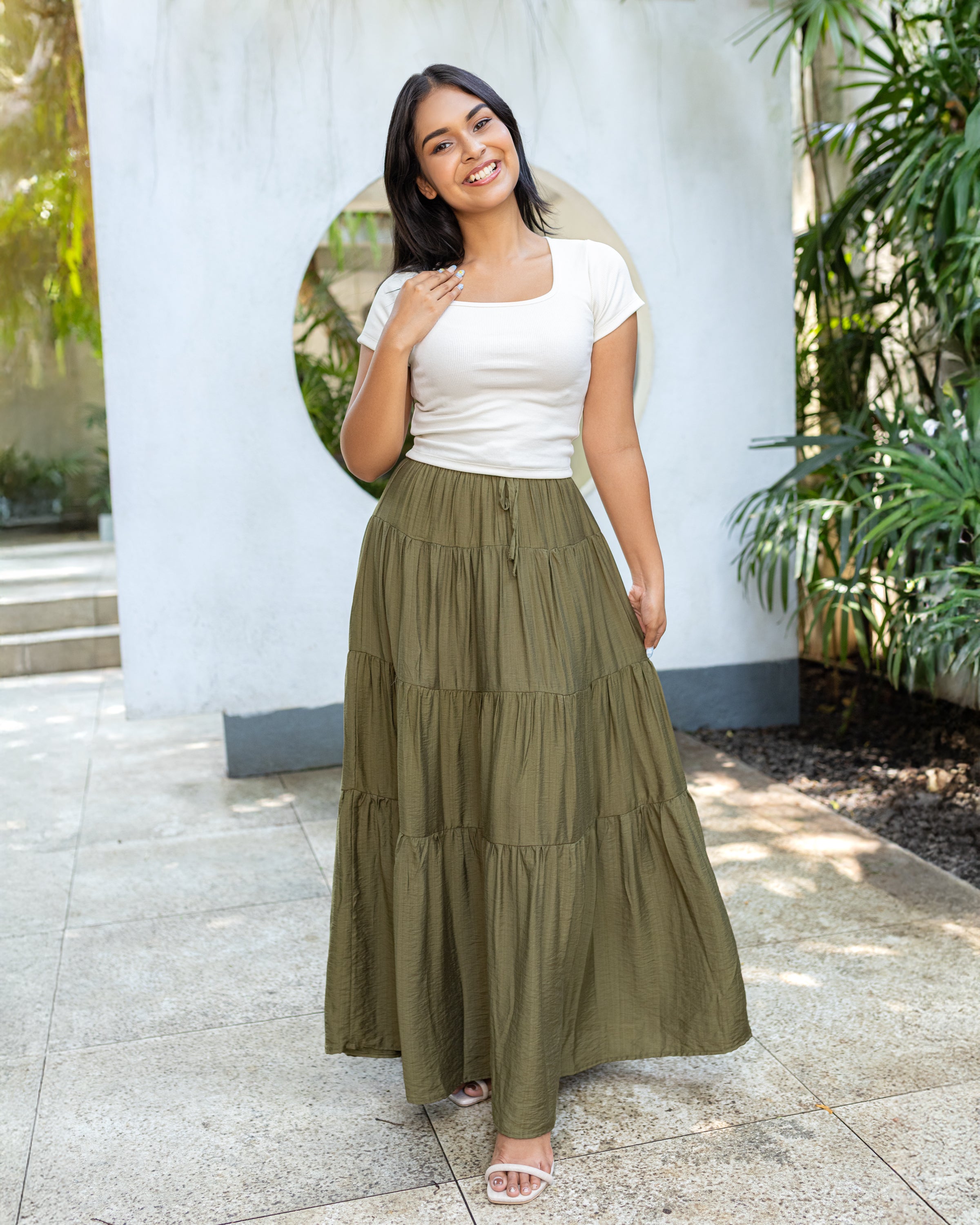 Shyla Layered Maxi Skirt - Olive