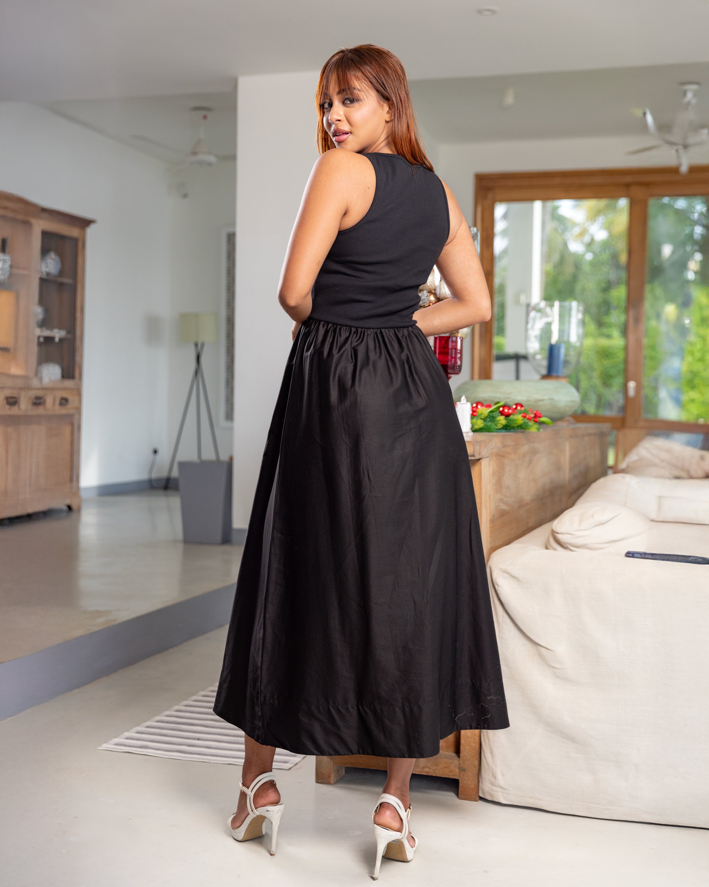 Midnight Carols Dual Wave Maxi Dress- Black