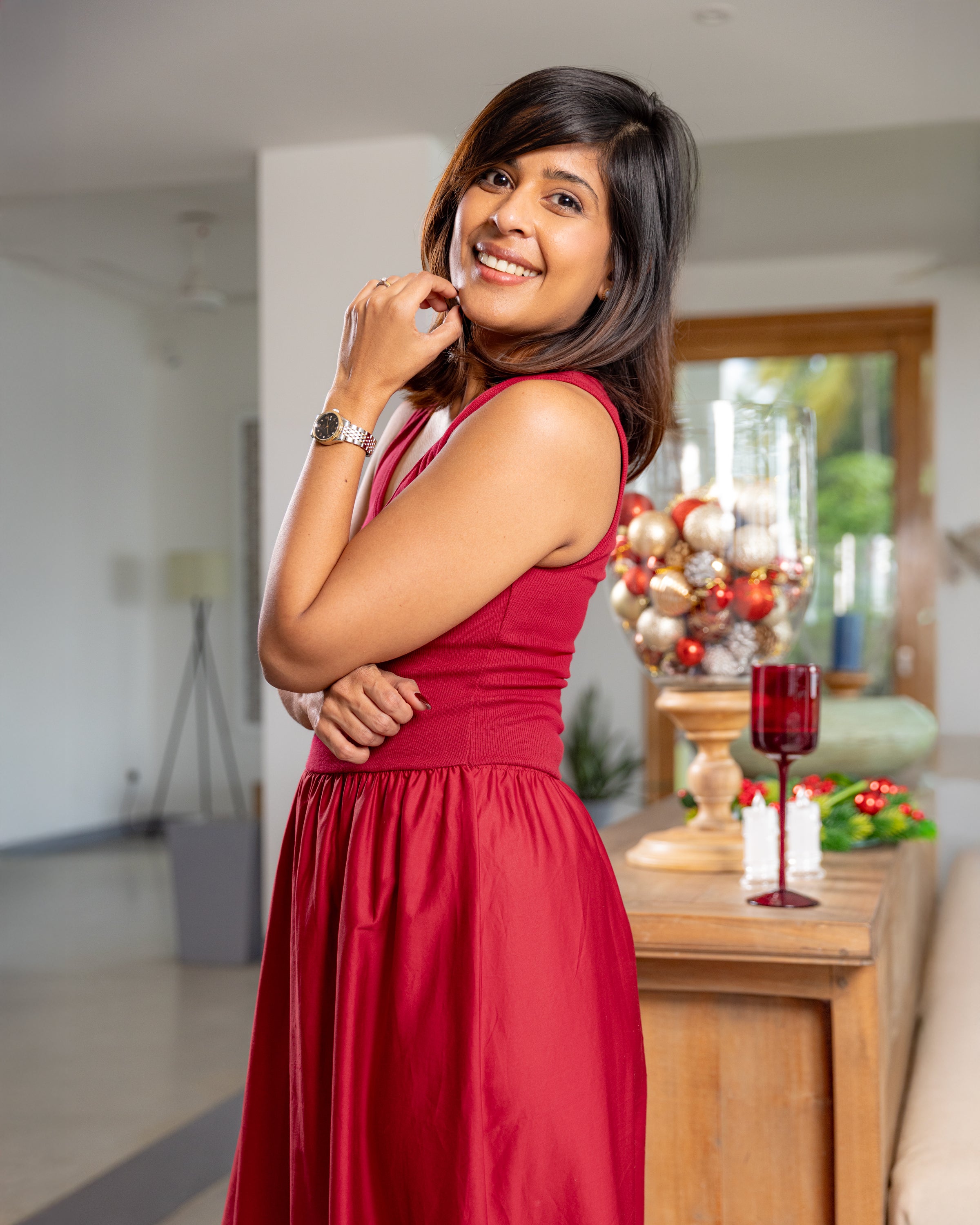 Midnight Carols Dual Wave Maxi Dress- Red