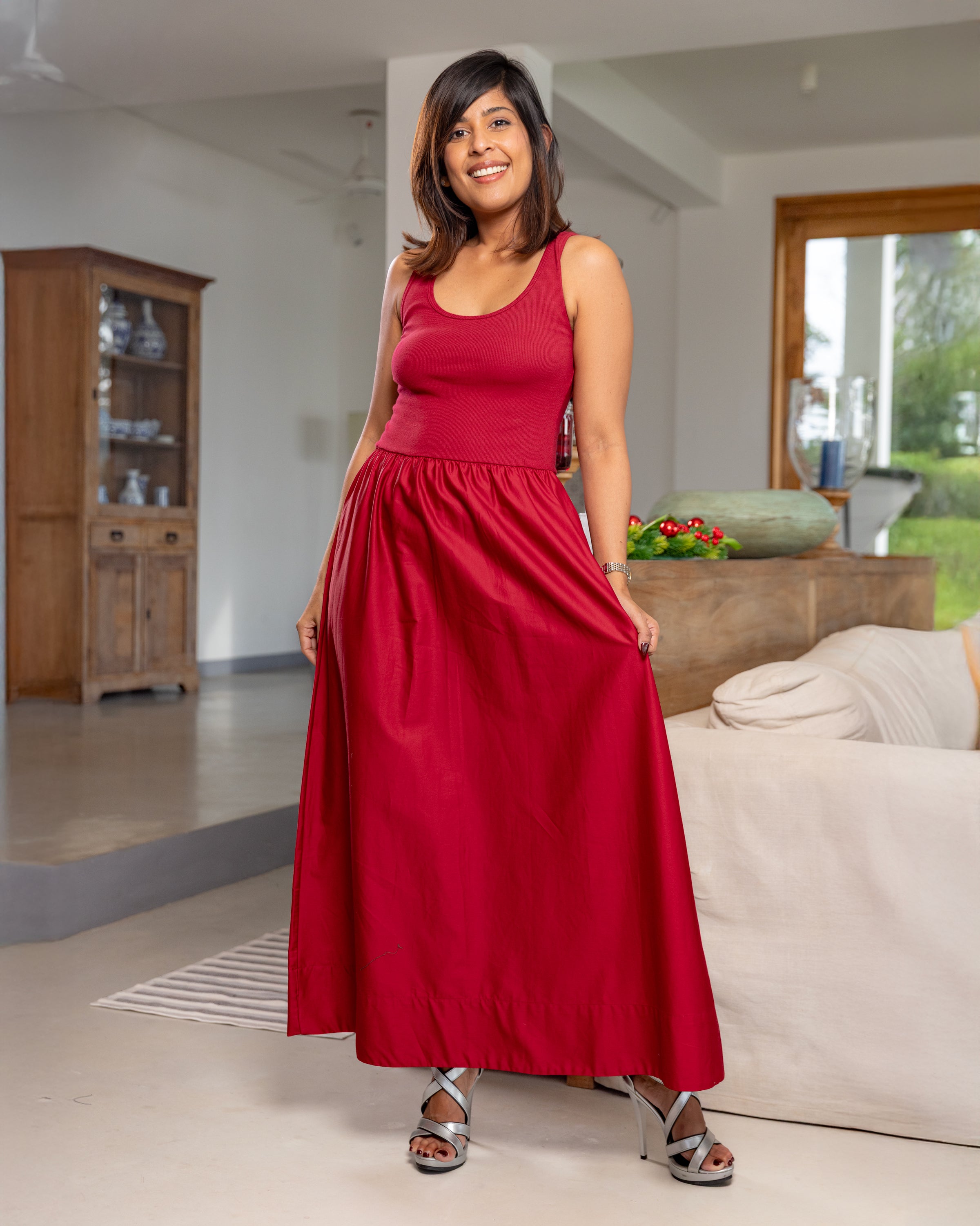 Midnight Carols Dual Wave Maxi Dress- Red