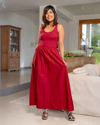 Midnight Carols Dual Wave Maxi Dress- Red