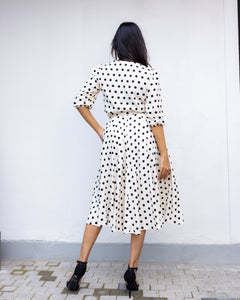 Elizabeth Polka Dotted Linen Skirt- White