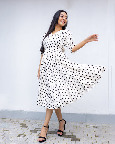 Elizabeth Polka Dotted Linen Skirt- White