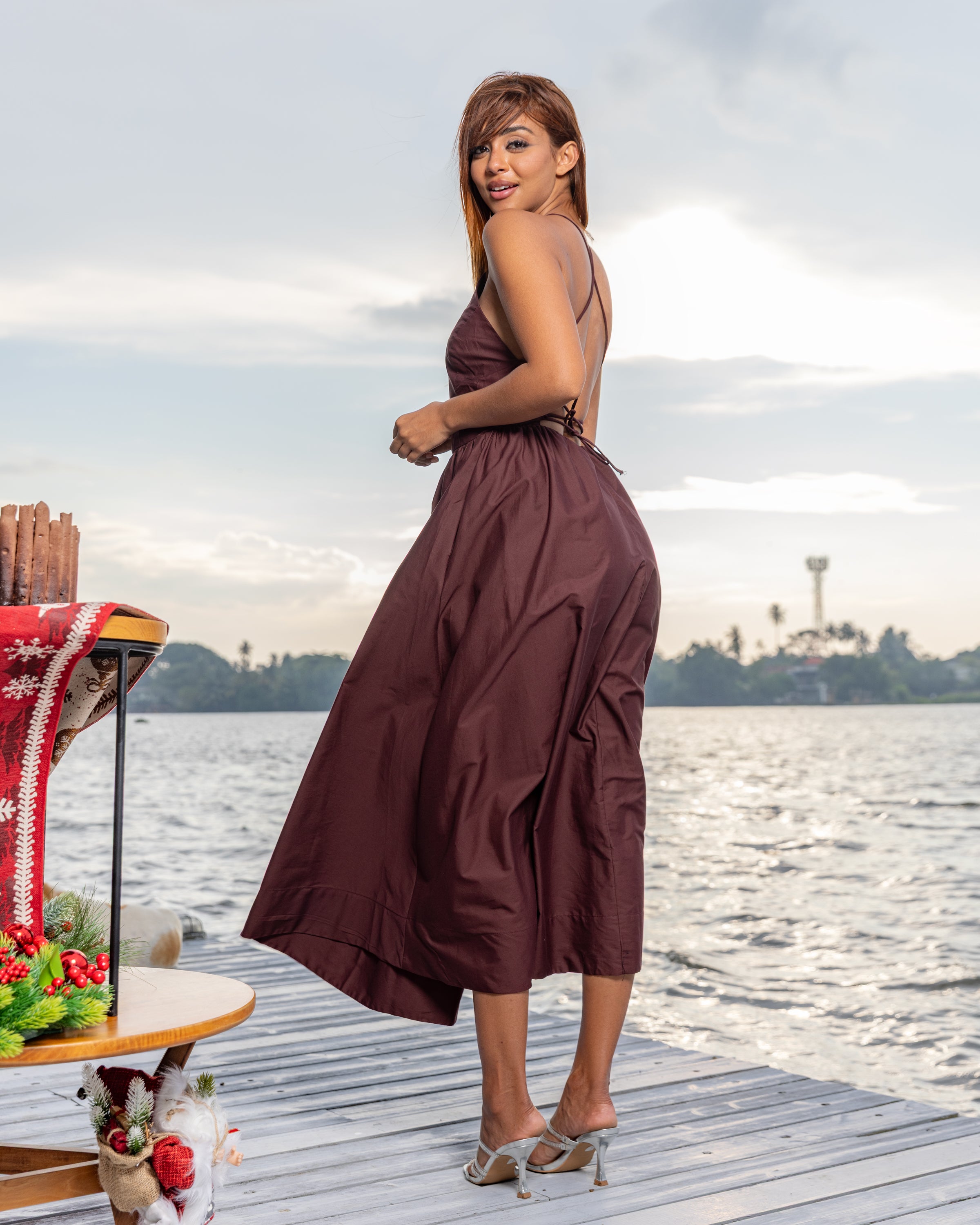 Velvet Starfall Cross Back Maxi Dress - Brown JoeY Clothing Velvet Starfall Cross Back Maxi Dress - Brown JoeY Clothing