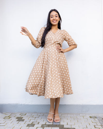 Elizabeth Polka Dotted Linen Skirt- Beige