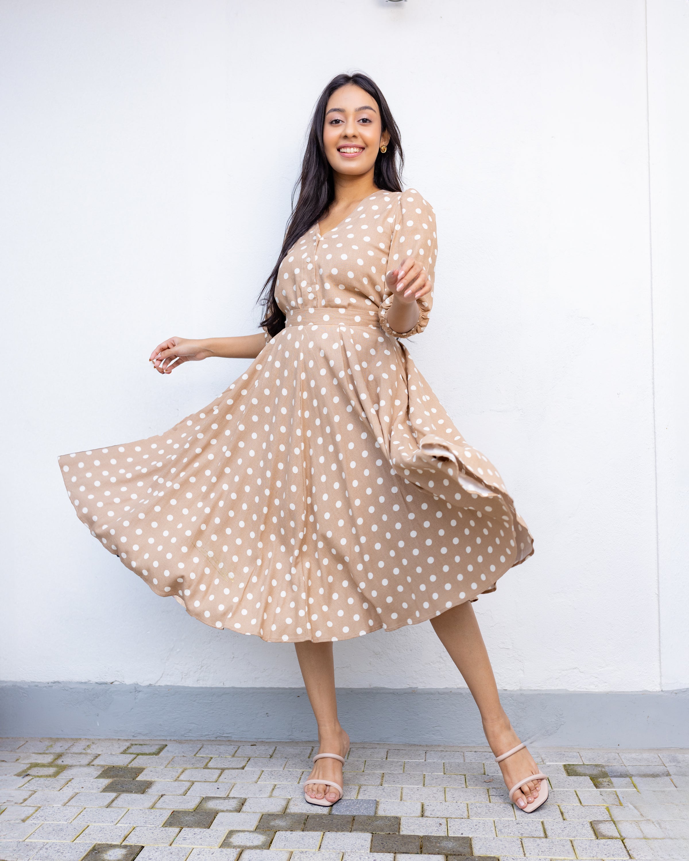 Elizabeth Polka Dotted Linen Blouse- Beige