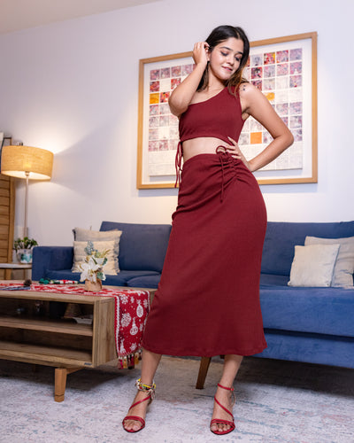 Maria Cutout Dress -Maroon Red