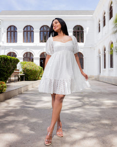 Heidi Smocked Frill Dress -White Cutwork