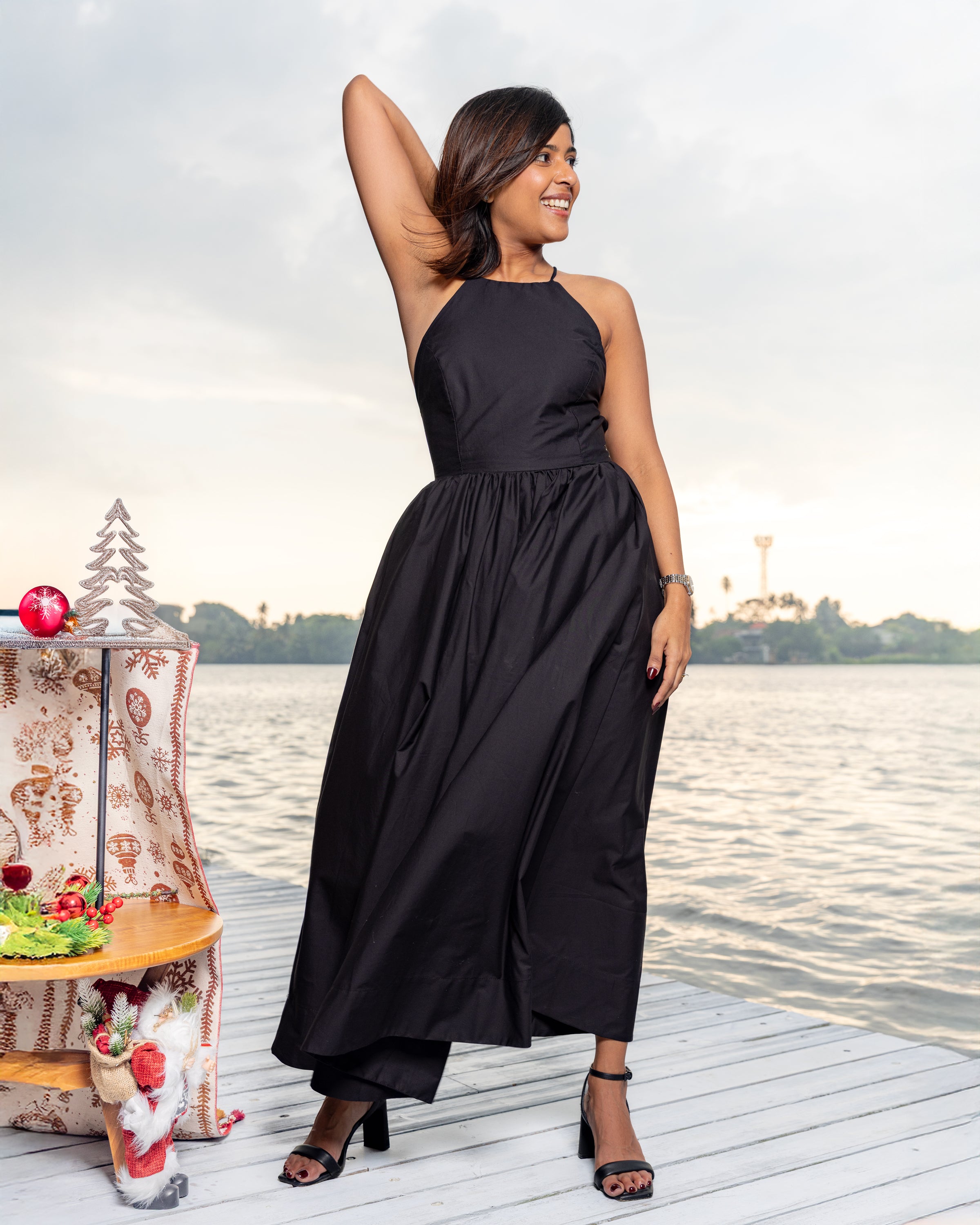 Velvet Starfall Cross Back Maxi Dress - Black