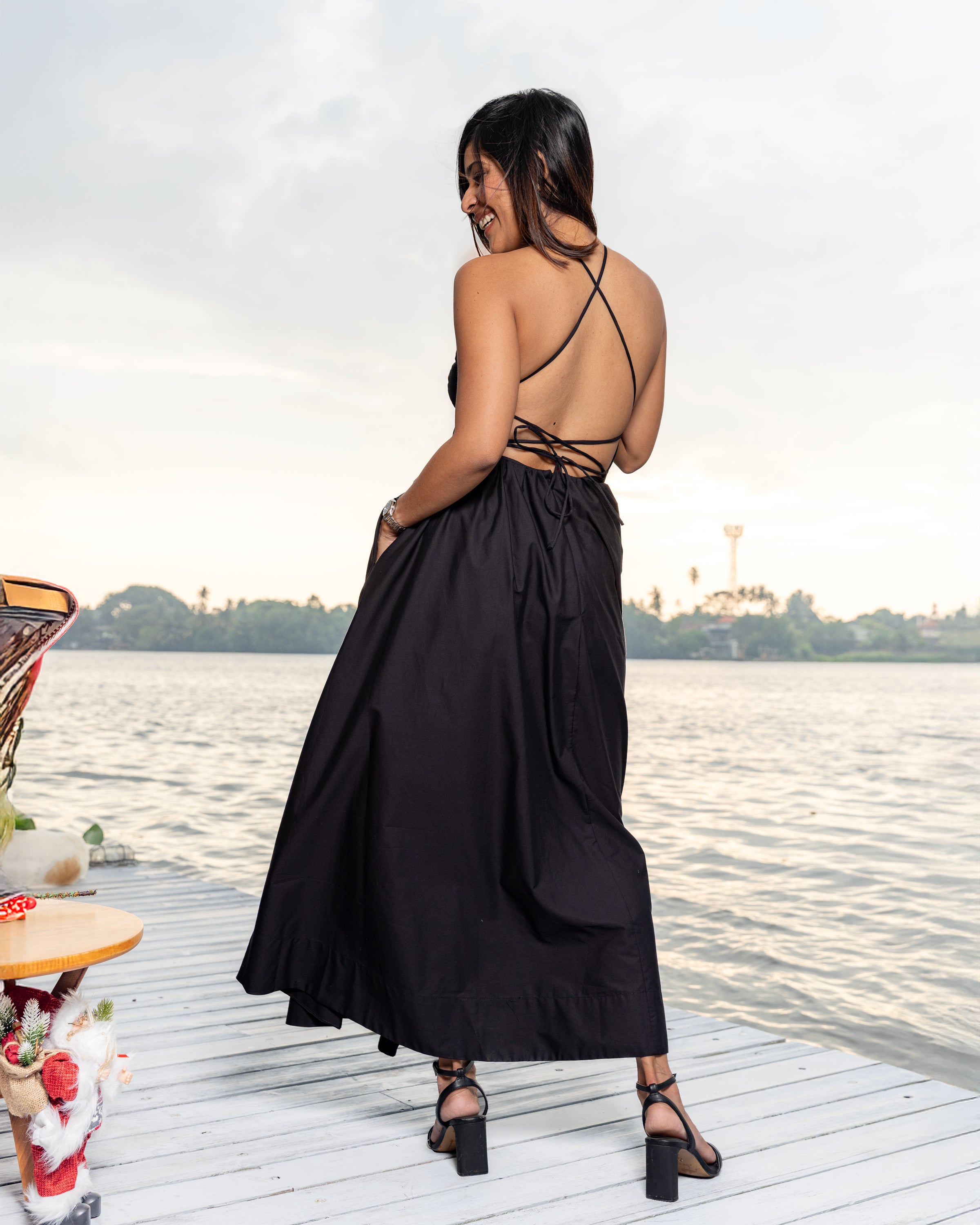 Velvet Starfall Cross Back Maxi Dress - Black