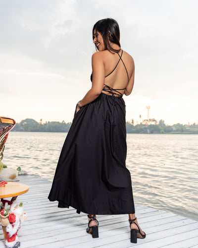 Velvet Starfall Cross Back Maxi Dress - Black