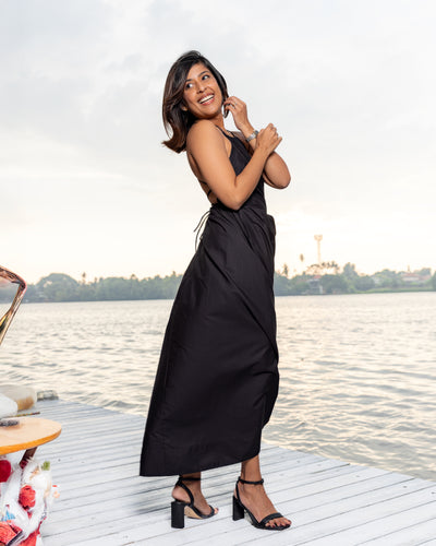 Velvet Starfall Cross Back Maxi Dress - Black