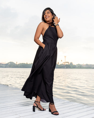 Velvet Starfall Cross Back Maxi Dress - Black