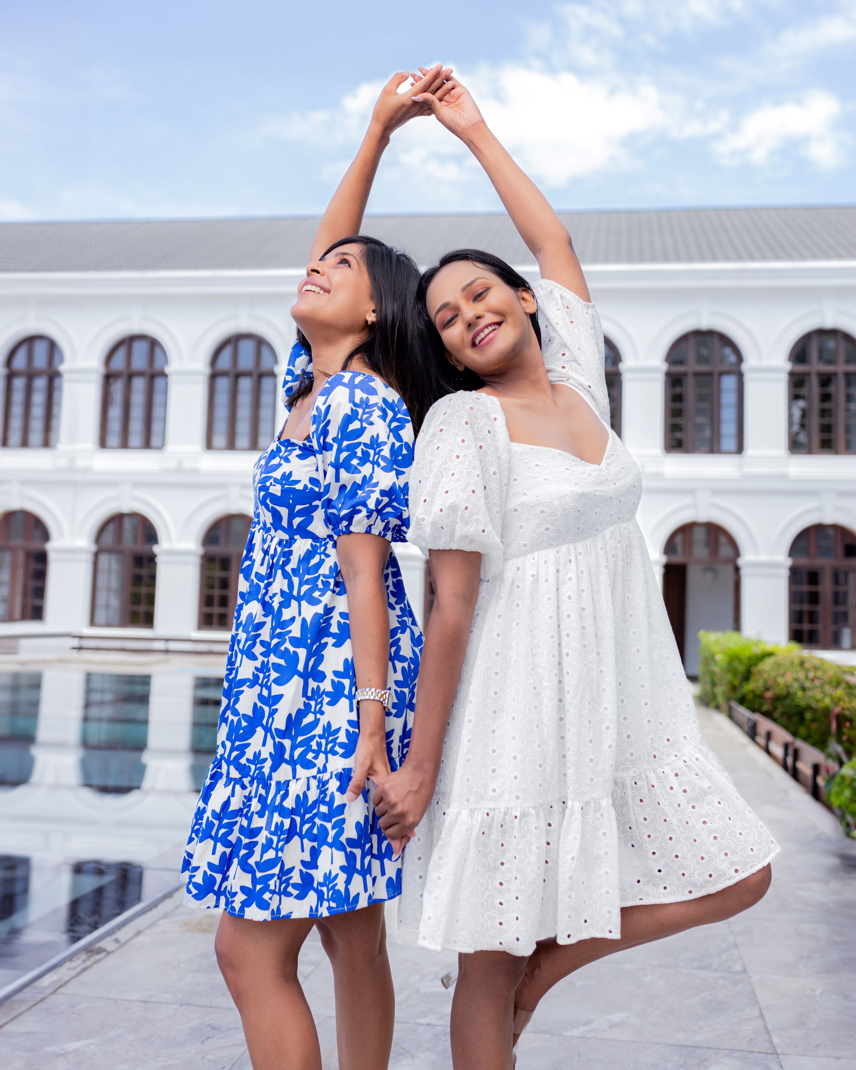 Heidi Smocked Frill Dress -Blue Printed