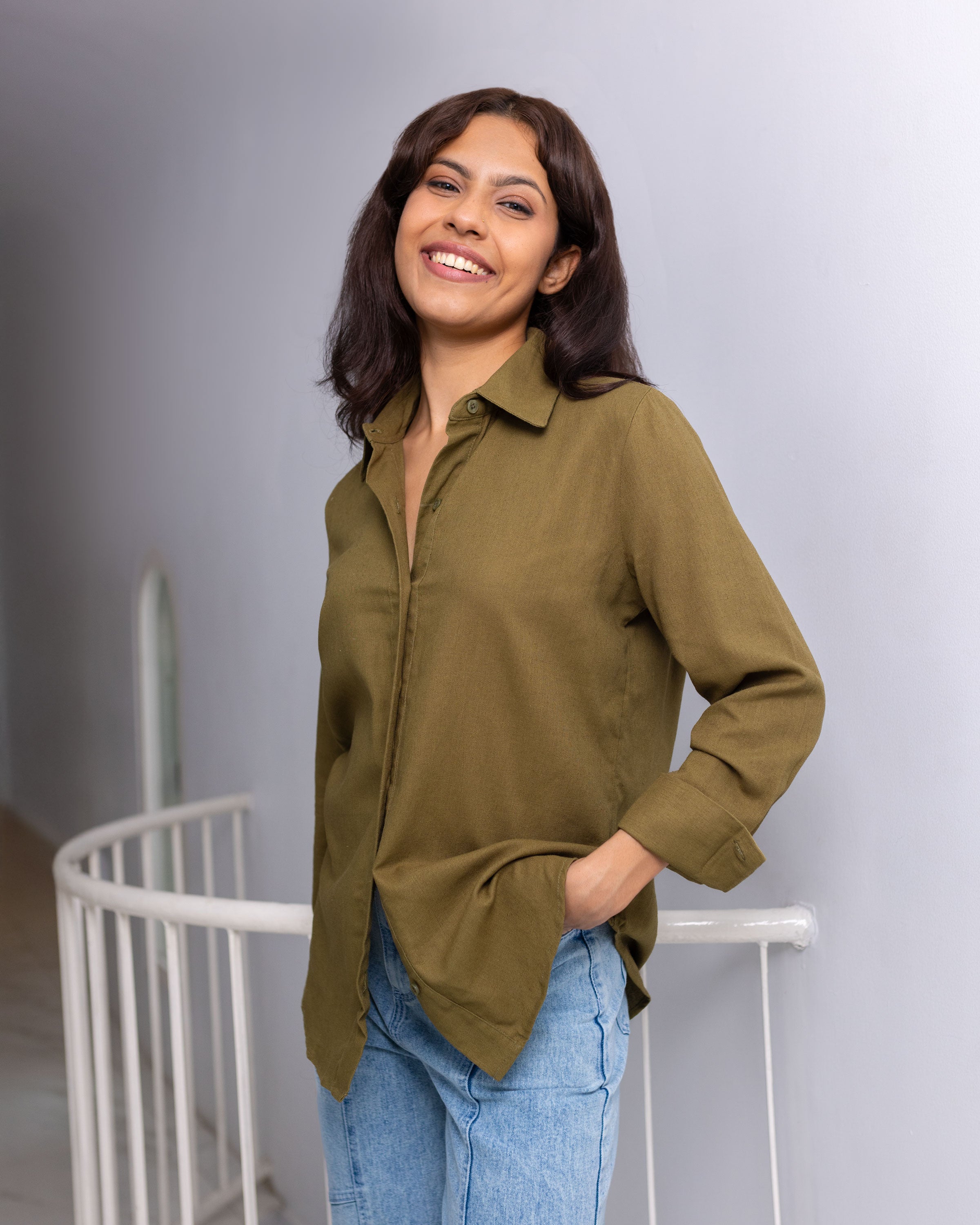 Dedunu Linen Oversized Shirt - Olive