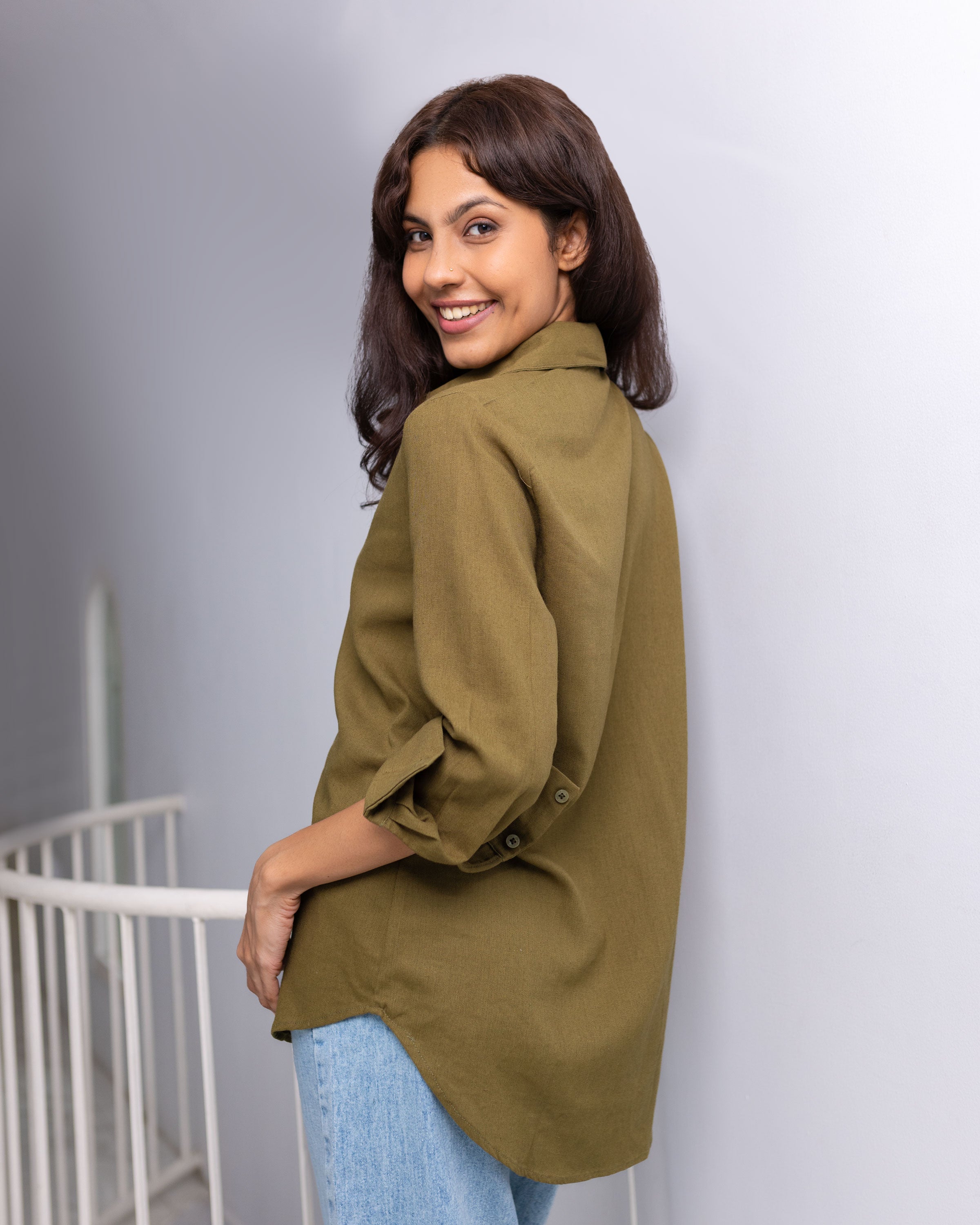 Dedunu Linen Oversized Shirt - Olive