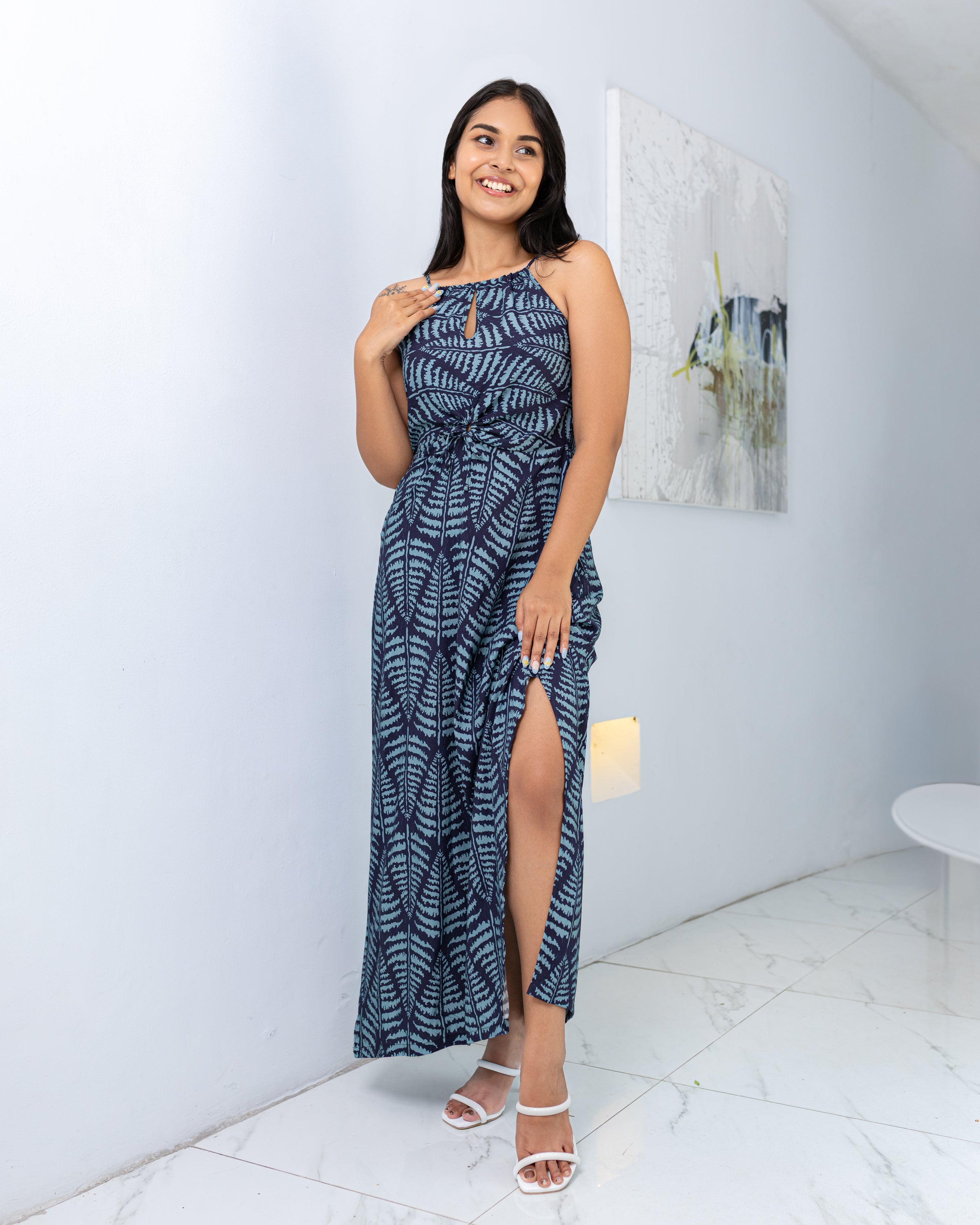 Mind Bluing You Halter Dress