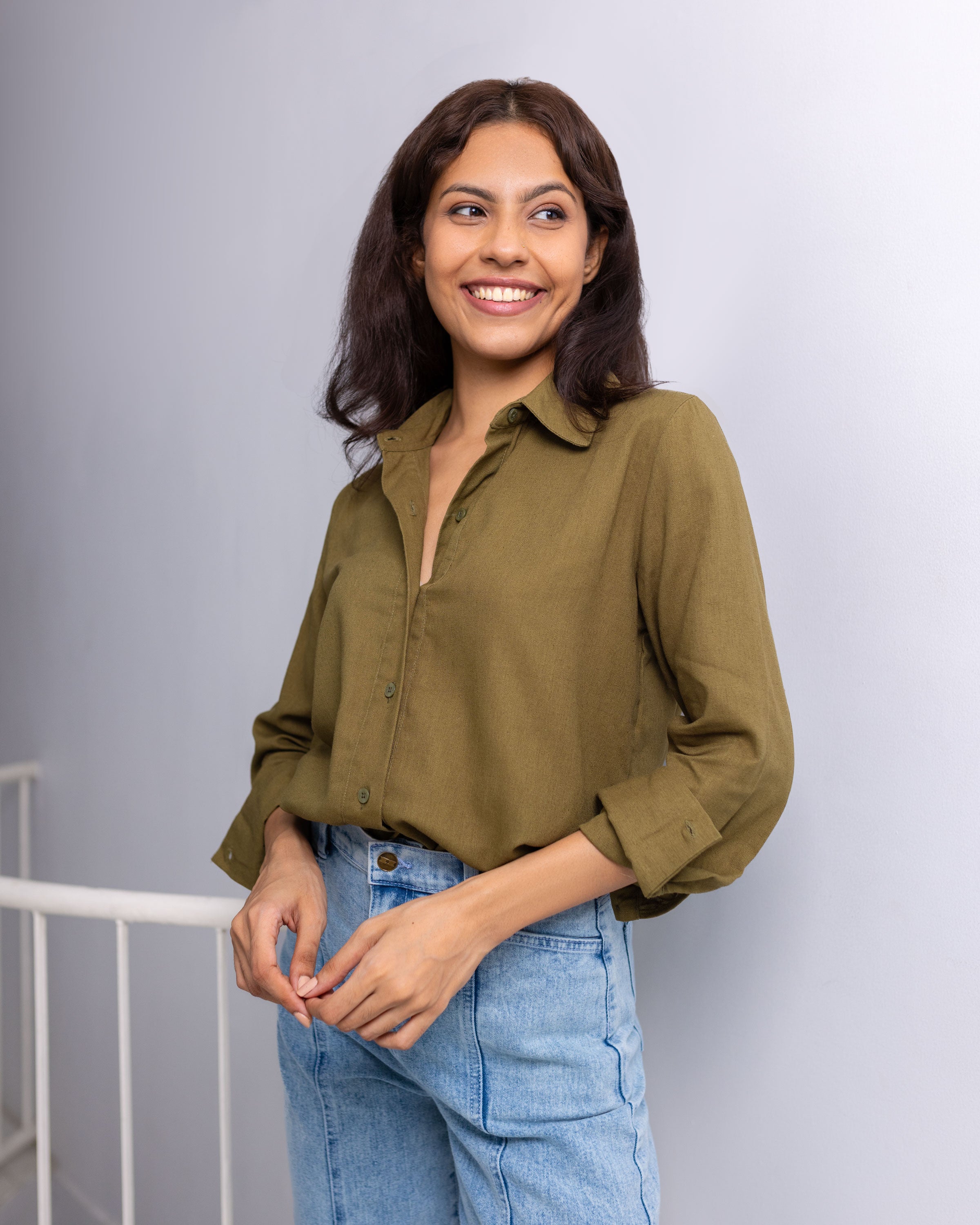 Dedunu Linen Oversized Shirt - Olive