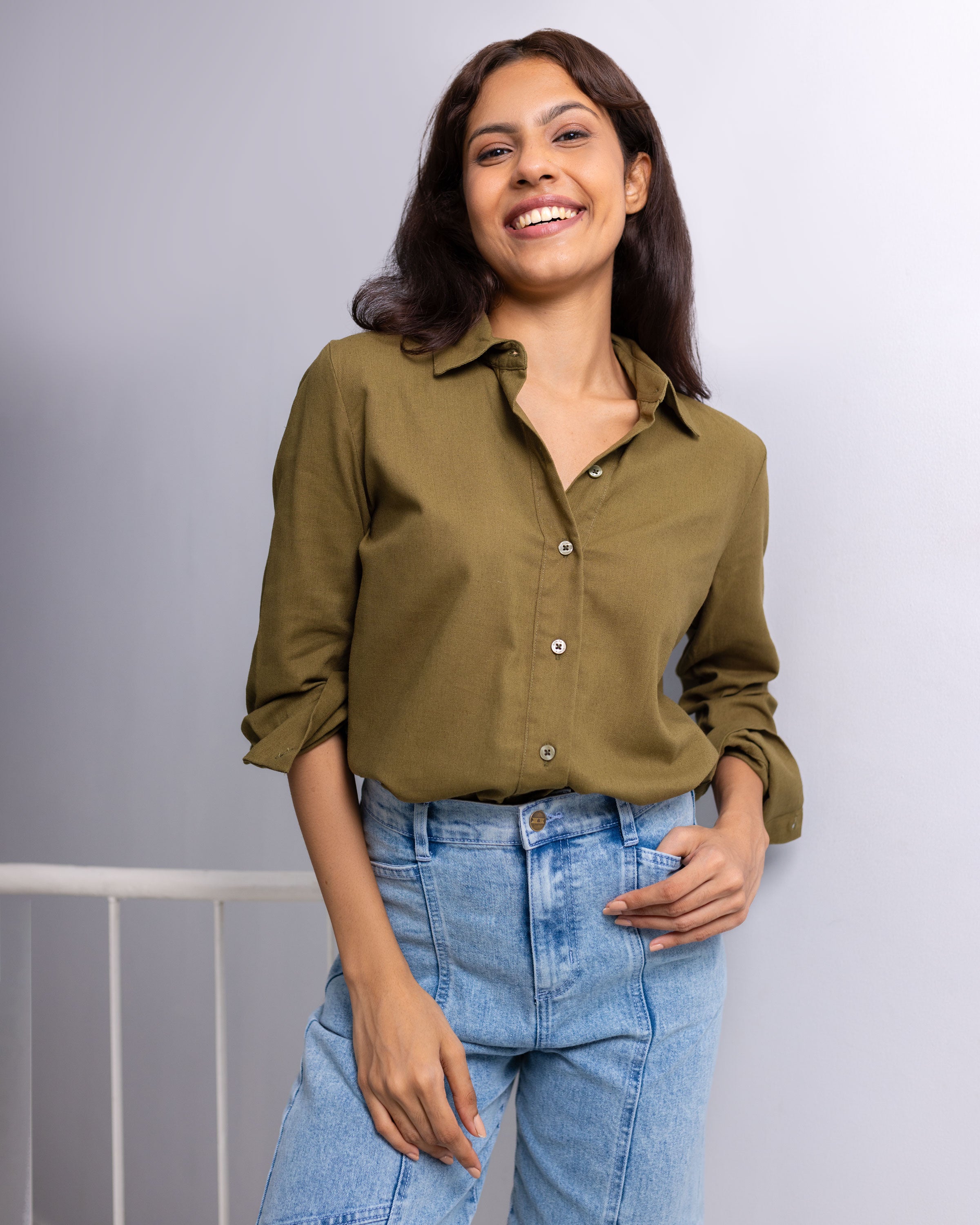 Dedunu Linen Oversized Shirt - Olive