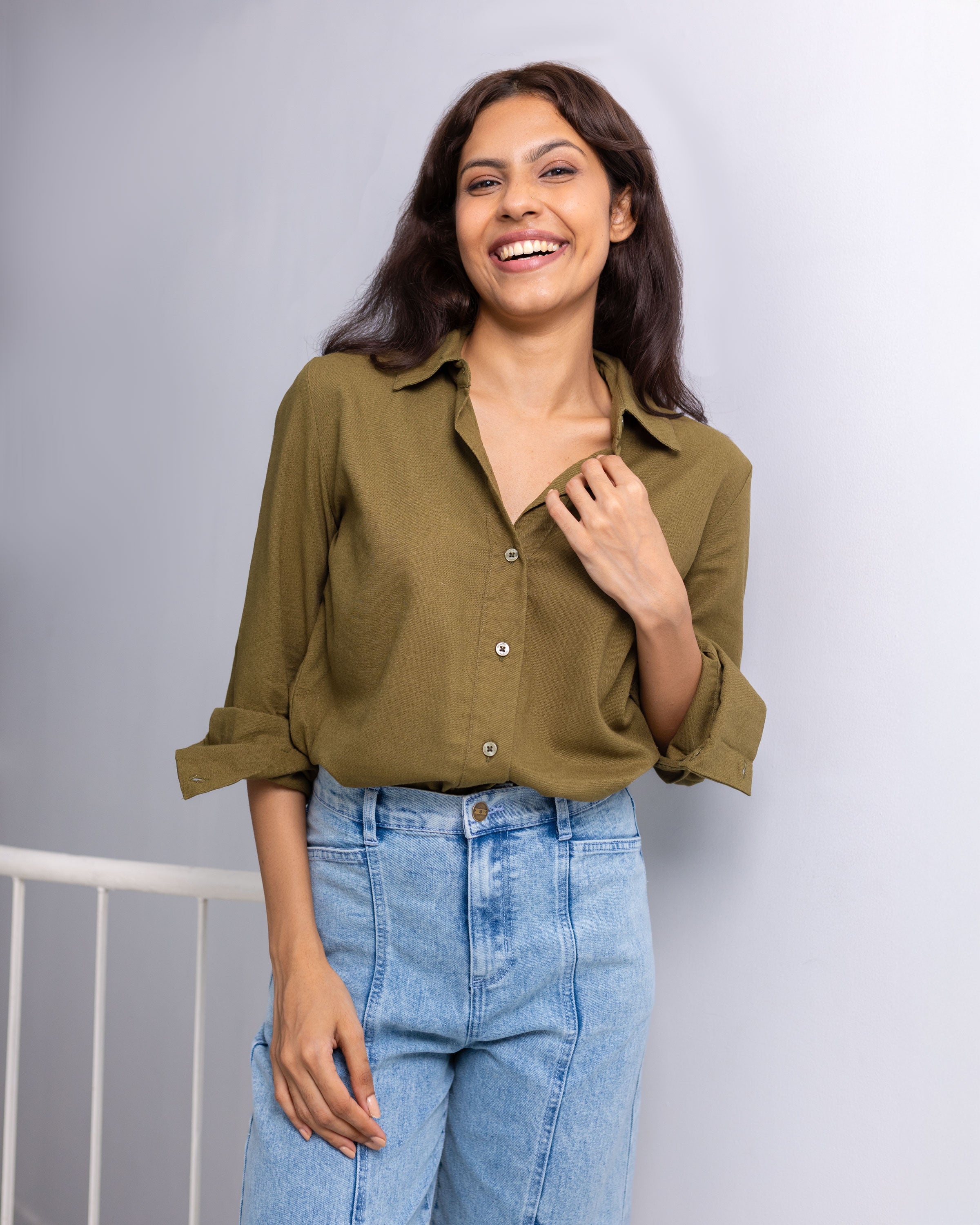 Dedunu Linen Oversized Shirt - Olive