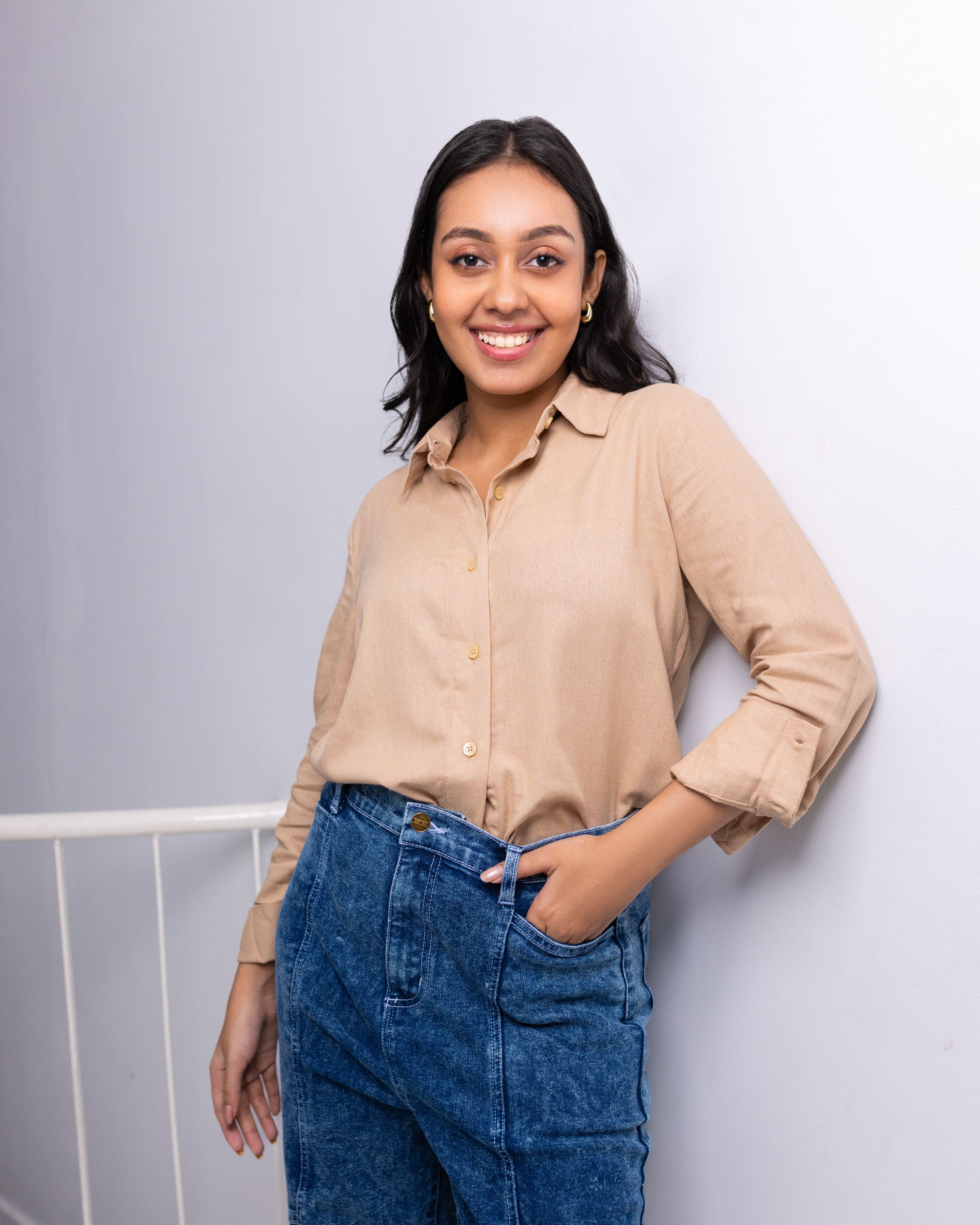 Dedunu Linen Oversized Shirt - Beige