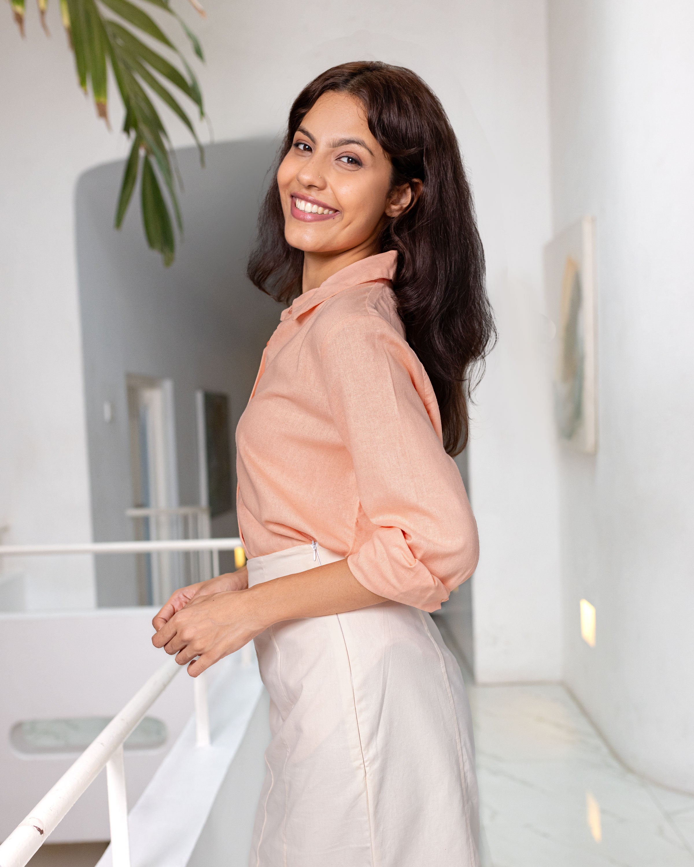 Dedunu Linen Oversized Shirt - Peach