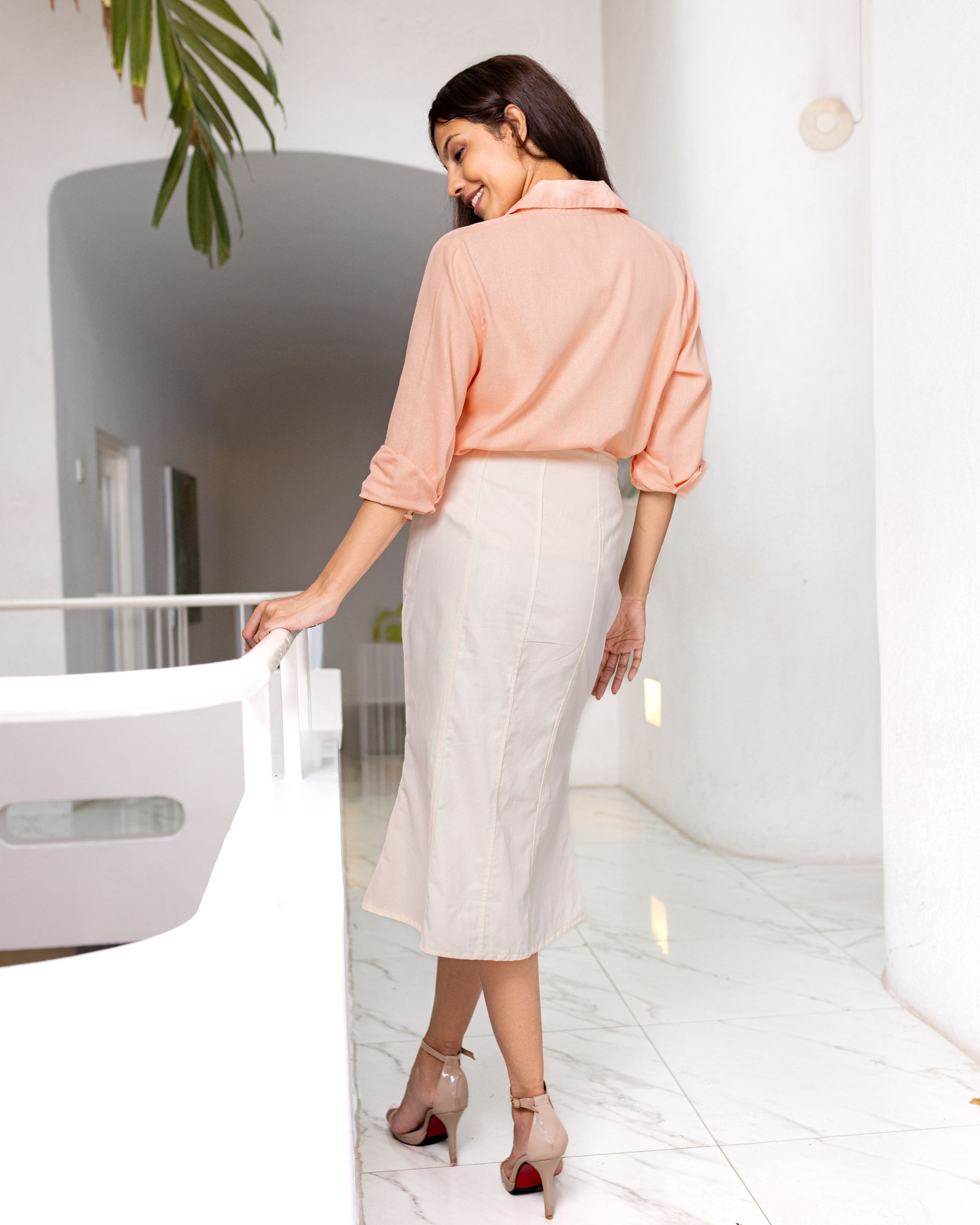 Dedunu Linen Oversized Shirt - Peach
