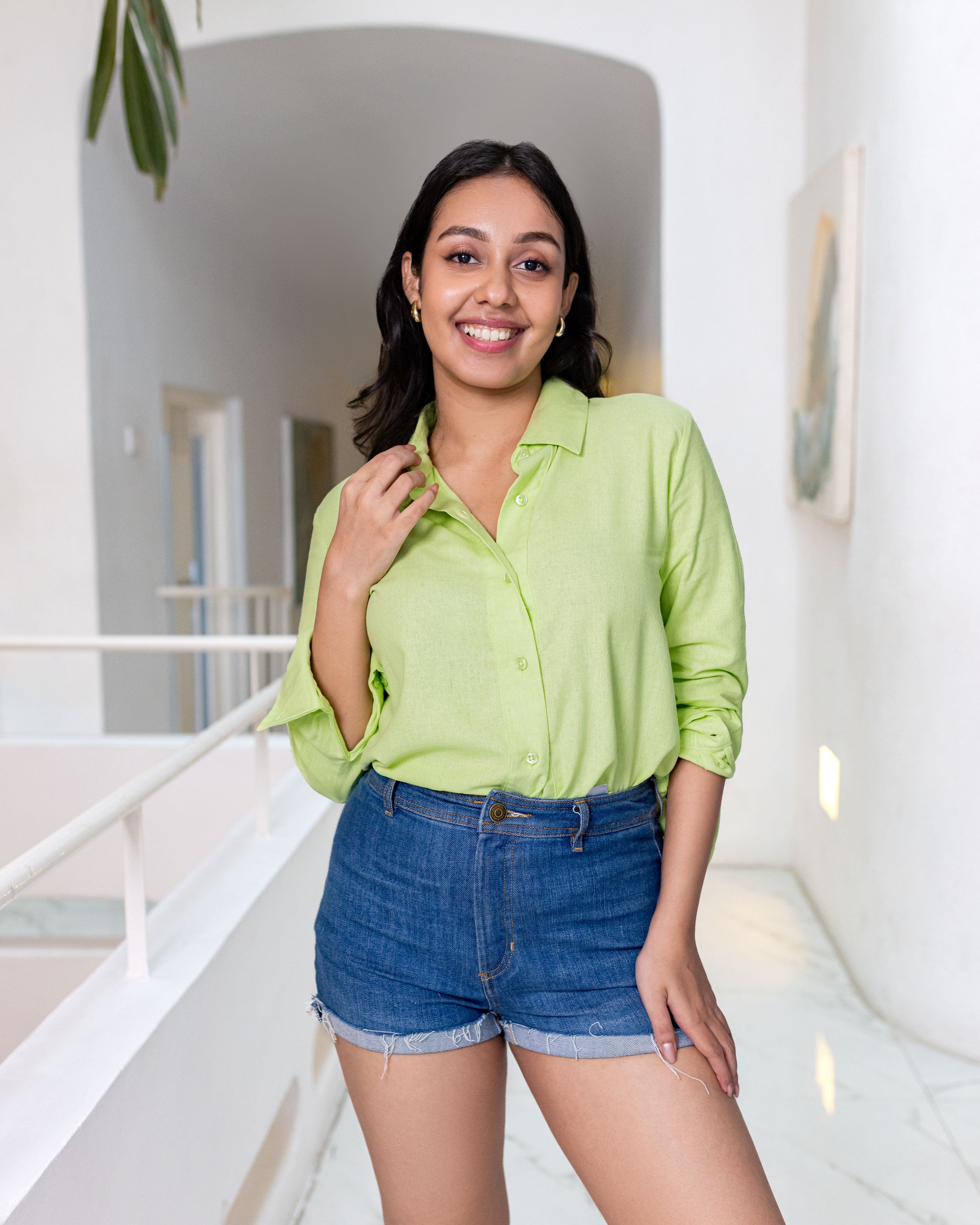 Dedunu Linen Oversized Shirt - Lemon Green