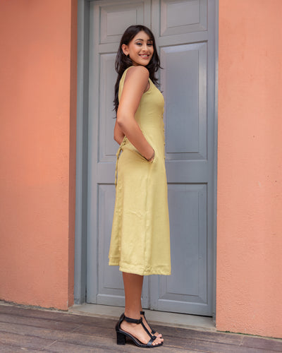 Aheli Cotton Button Down Dress - Butter Lemon