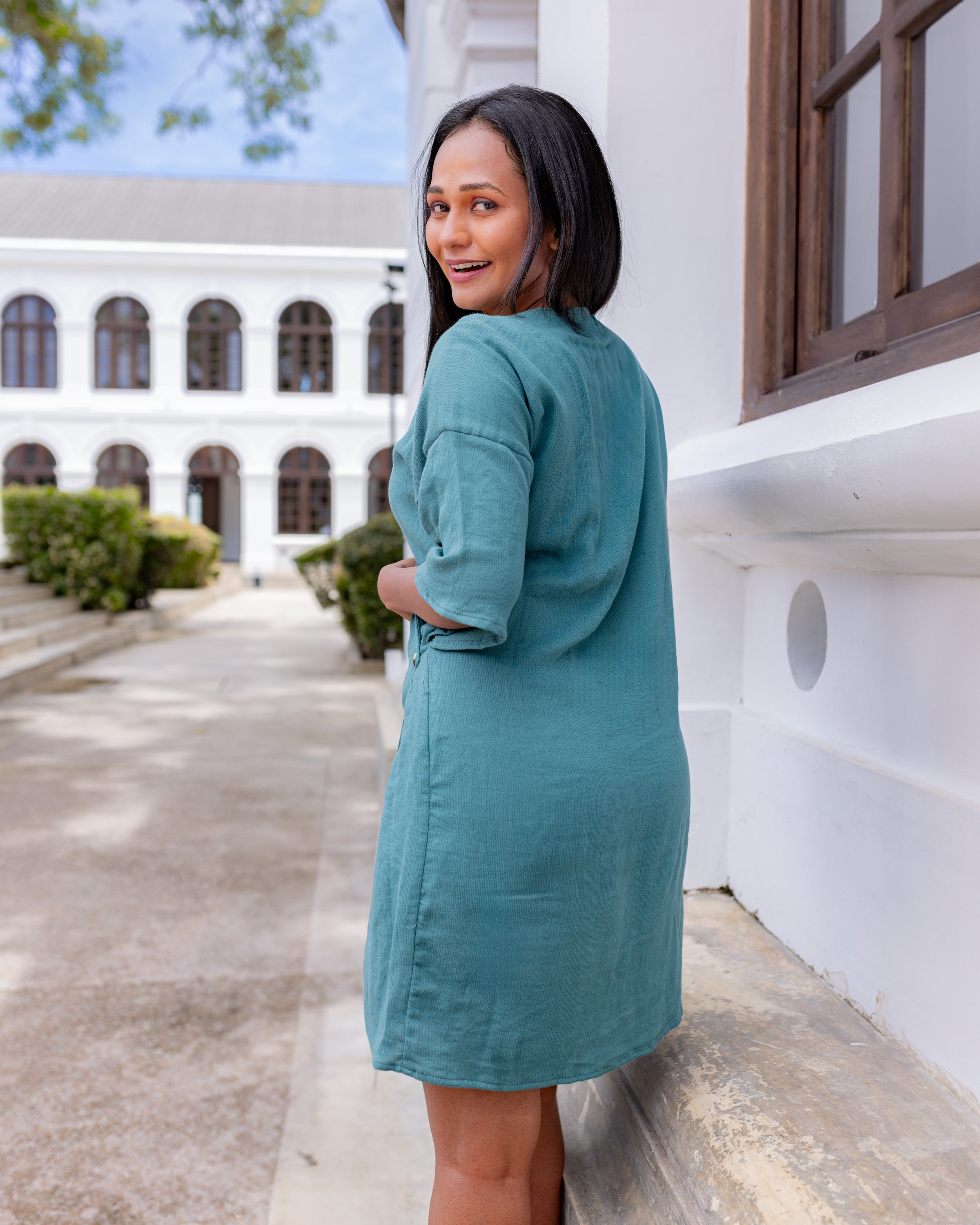 June Offshoulder Wrap Dress -Aqua