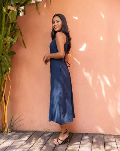 Aheli Cotton Button Down Dress - Navy Blue