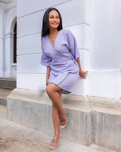 June Offshoulder Wrap Dress -Lilac