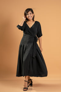 Esme Wrap Around Midi Dress-Black
