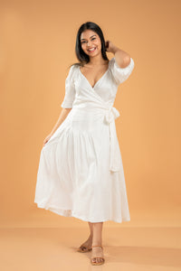 Esme Wrap Around Midi Dress-White