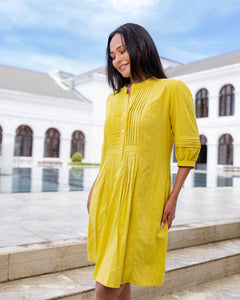 Vera Pintuck Shirt Dress -Yellow