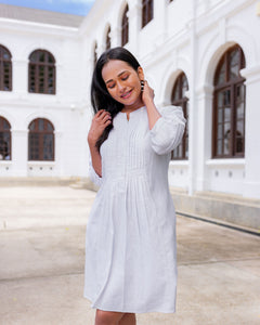 Vera Pintuck Shirt Dress -White