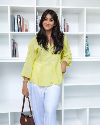 Paro Cotton Pleate Detailed Top - Yellow