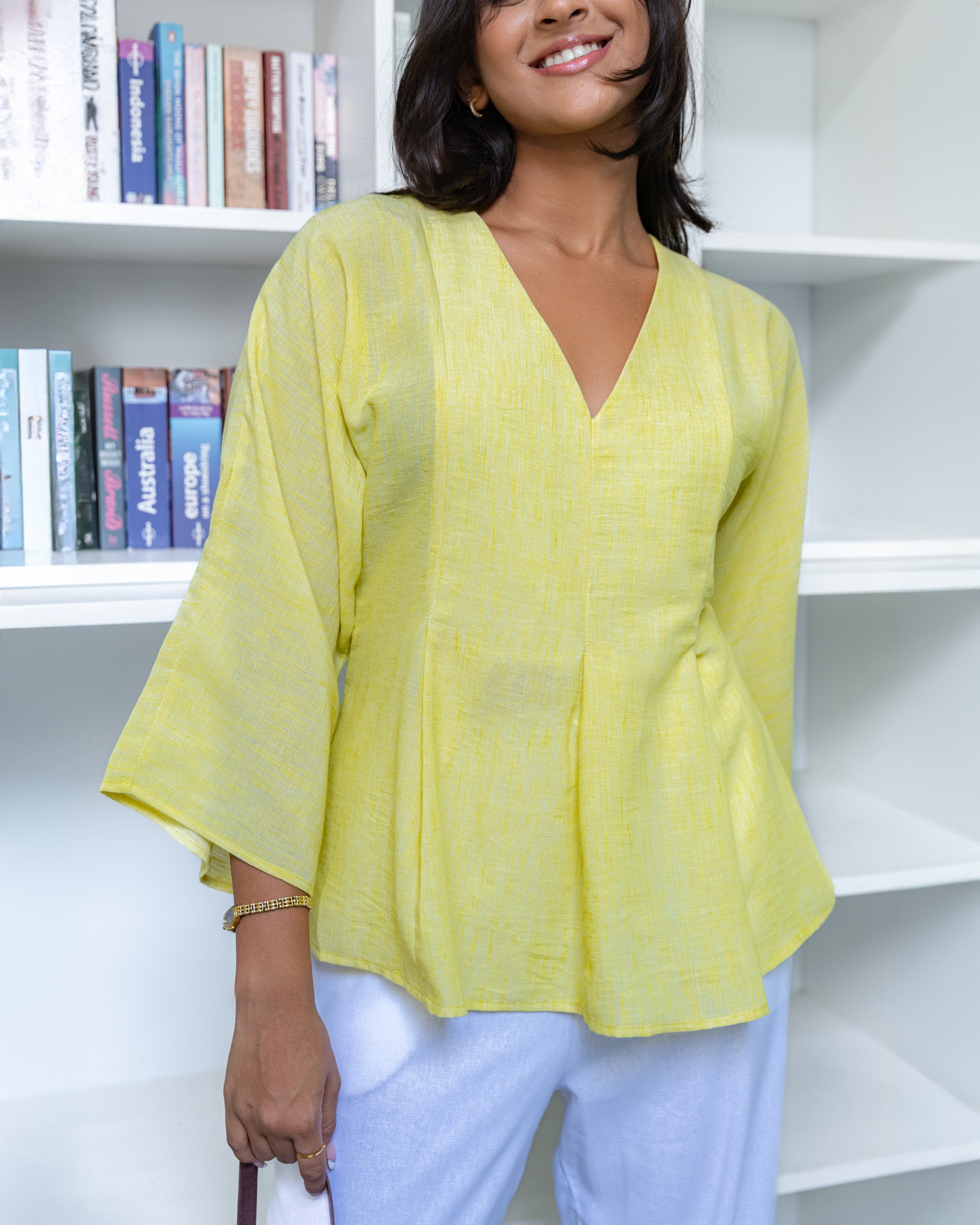 Paro Cotton Pleate Detailed Top - Yellow