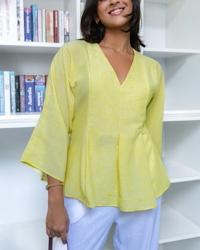 Paro Cotton Pleate Detailed Top - Yellow