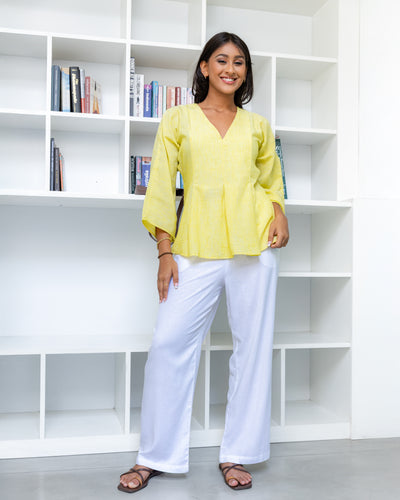 Paro Cotton Pleate Detailed Top - Yellow