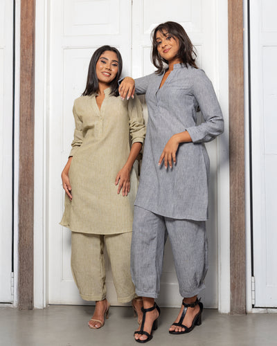 Diya Cotton Tetured Kurthi Pant - Dusty Grey