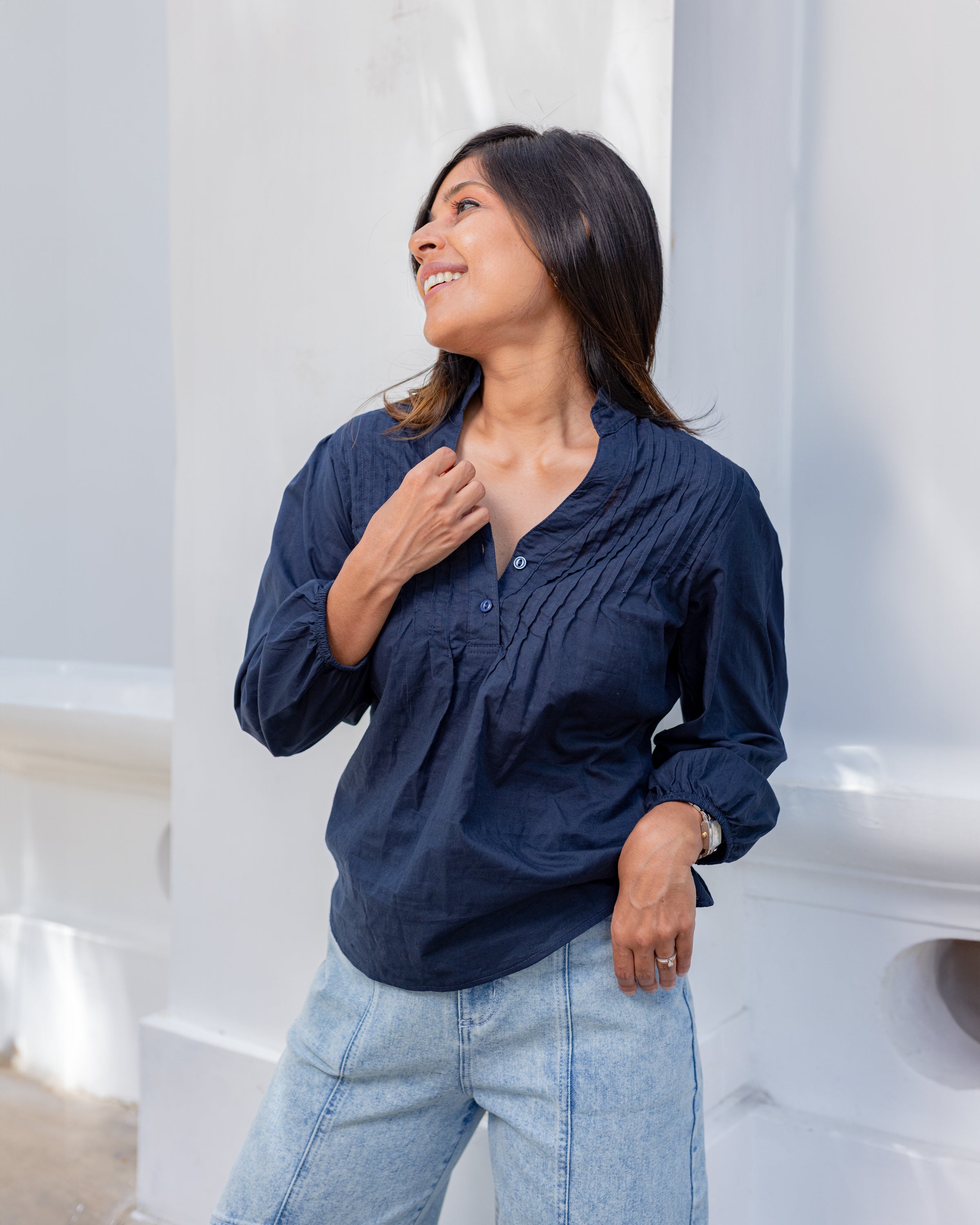 Millie Pintuk Shirt- Peacock blue