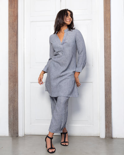 Diya Cotton Tetured Kurthi Pant - Dusty Grey